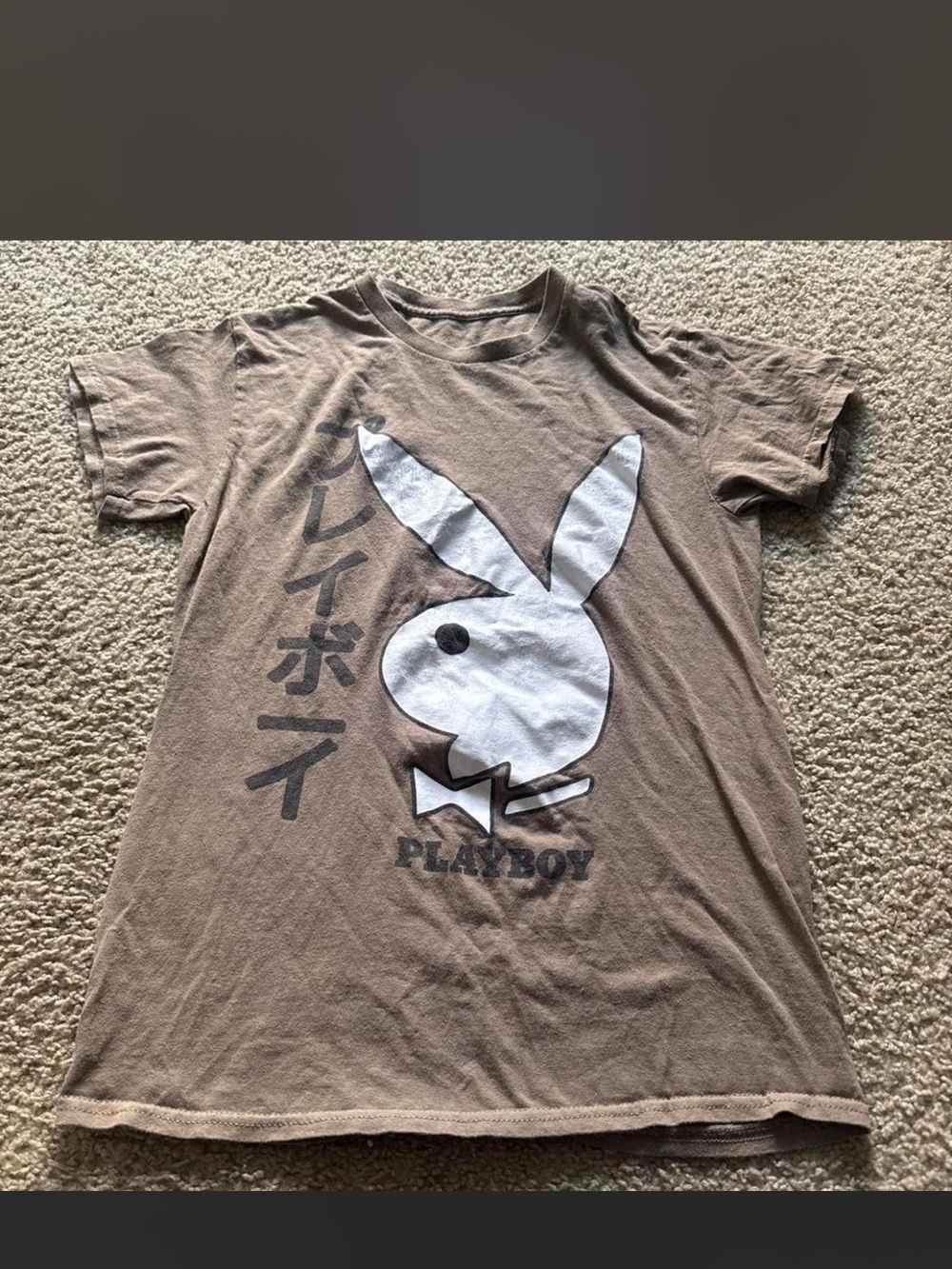 PLAYBOY Brown Tee with Large White Bunny Graphic